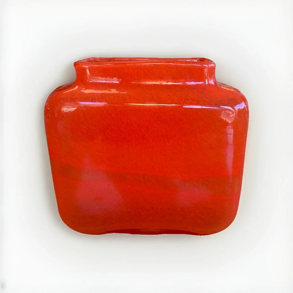 Crate‎ & Barrel Vintage Rectangle Orange Blown Glass Vase Heavy Contemporary